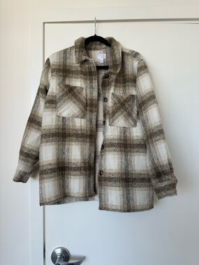 Time and Tru Plaid Shacket in Cream and Brown